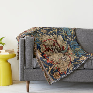 William Morris Vintage-Blumenmuster Rot Blau Decke