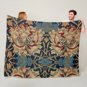William Morris Vintage-Blumenmuster Rot Blau Fleecedecke