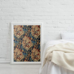 William Morris Vintage-Blumenmuster Rot Blau Fliese
