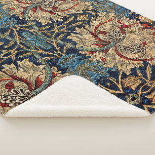 William Morris Vintage-Blumenmuster Rot Blau Sherpadecke