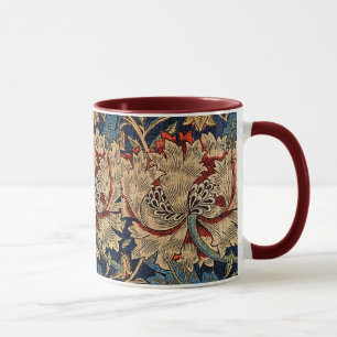 William Morris Vintage-Blumenmuster Rot Blau Tasse