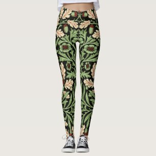 William Morris Vintage Eiche Schwarz Rot Muster Leggings