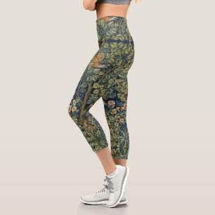 William Morris Vintage Fasan Eichhörnchen Blume Capri Leggings