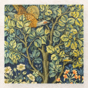 William Morris Vintage Fasan Eichhörnchen Blume Glasuntersetzer