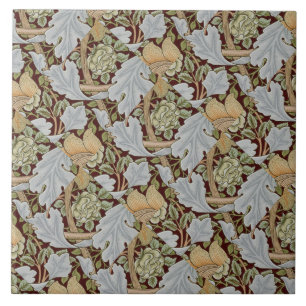 William Morris Vintage Floral Blumen Weiß Rot   Fliese