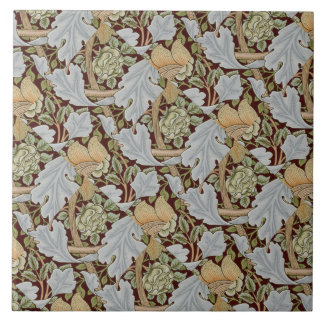 William Morris Vintage Floral Blumen Weiß Rot   Fliese