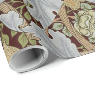 William Morris Vintage Floral Blumen Weiß Rot Geschenkpapier
