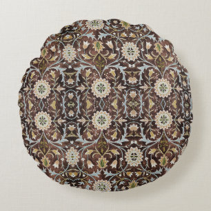 William Morris Vintage Floral Braun Blau Grün Rundes Kissen