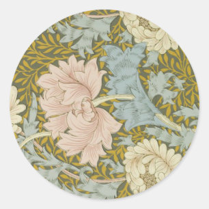 William Morris Vintage Floral Rosa Chrysantheme Runder Aufkleber