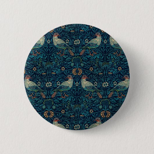 William Morris Vintage Florale Vögel Button (Vorderseite)