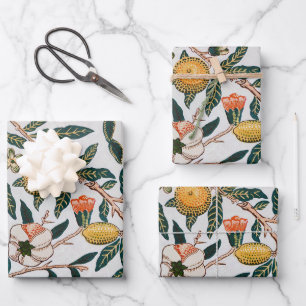 William Morris Vintage Fruit Granatapfel Weiß Geschenkpapier Set