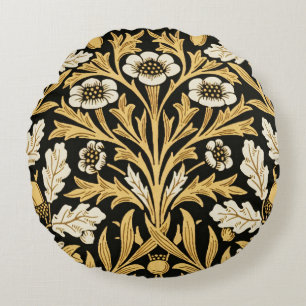 William Morris Vintage Gold Schwarz Eichenmuster Rundes Kissen