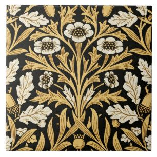 William Morris Vintage Gold Schwarzes Eichenmuster Fliese