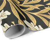 William Morris Vintage Gold Schwarzes Eichenmuster Geschenkpapier (Rolleneckpunkt)