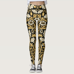 William Morris Vintage Gold Schwarzes Eichenmuster Leggings