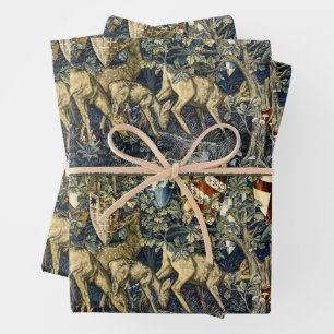 William Morris Vintage-Hirsch- und Schild-Tapeten- Geschenkpapier Set