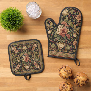 William Morris vintage-Honeysuckle-Blumenmuster Ofenhandschuh & Topflappen-Set