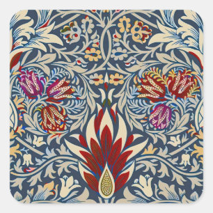 William Morris Vintage Indigo Blumenmuster Quadratischer Aufkleber