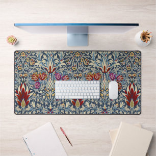 William Morris Vintage Indigo Blumenmuster Schreibtischunterlage