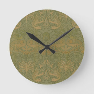 William Morris Vintage Pfau und Drache Runde Wanduhr