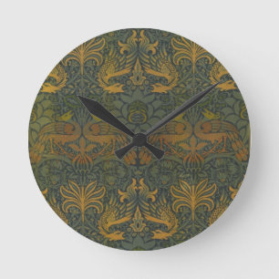 William Morris Vintage Pfau und Drache Runde Wanduhr