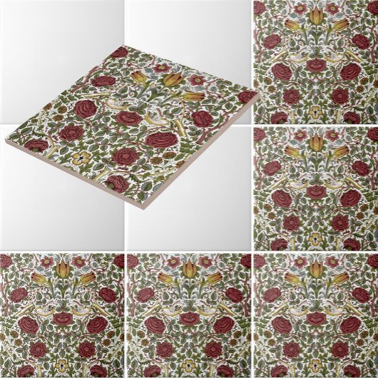 William Morris Vintage Rose und Vogelmuster Fliese