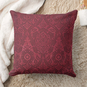William Morris Vintage Rot gestempeltes Samtmuster Kissen