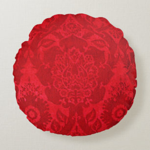 William Morris Vintage Rot gestempeltes Samtmuster Rundes Kissen