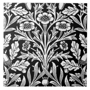 William Morris Vintage Schwarz Weiß Eichenmuster Fliese
