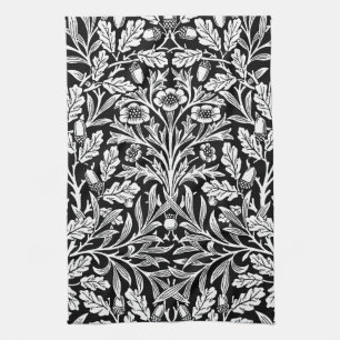 William Morris Vintage Schwarz Weiß Eichenmuster Geschirrtuch