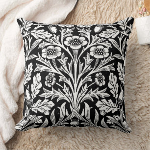 William Morris Vintage Schwarz Weiß Eichenmuster Kissen