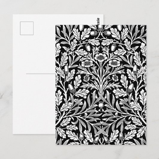 William Morris Vintage Schwarz Weiß Eichenmuster Postkarte (Vorne/Hinten)