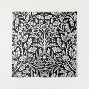 William Morris Vintage Schwarz Weiß Eichenmuster Wandteppich