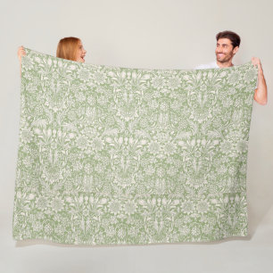 William Morris Vintage Sonnenblume Hellgrün Fleecedecke