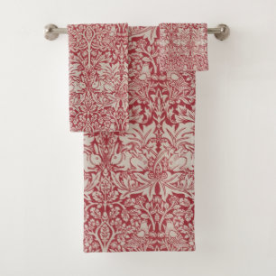 William Morris Vintage Tiere Vögel Kaninchen rosa Badhandtuch Set
