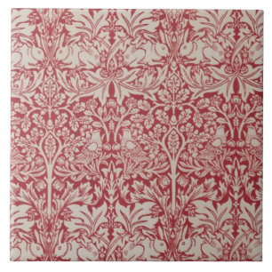 William Morris Vintage-Tiere Vögel Kaninchen Rosa Fliese