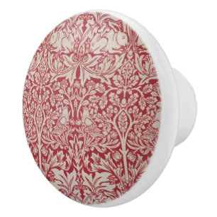 William Morris Vintage Tiere Vögel Kaninchen rosa Keramikknauf