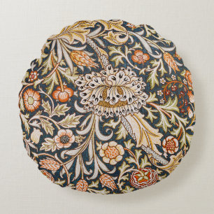 William Morris Vintage Trent Blaues Blumenmuster Rundes Kissen