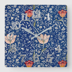 William Morris Vintage Tulpe Floral Indigo Muster Quadratische Wanduhr