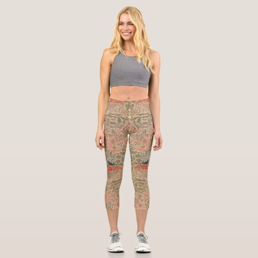 William-Morris-Vögel-berühmtes Muster Capri Leggings (Vorderseite)