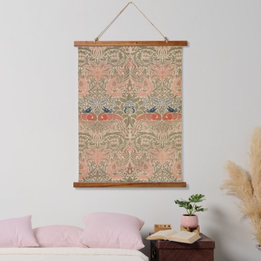 William-Morris-Vögel-berühmtes Muster Wandteppich Mit Holzrahmen (Schlafzimmer)