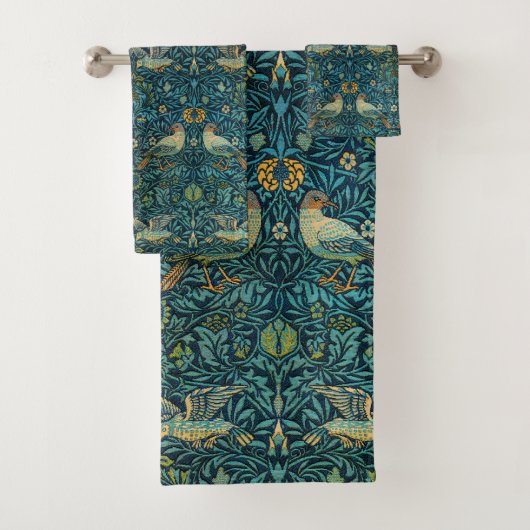 William Morris Vögel & Blumenmuster Badhandtuch Set (Insitu)