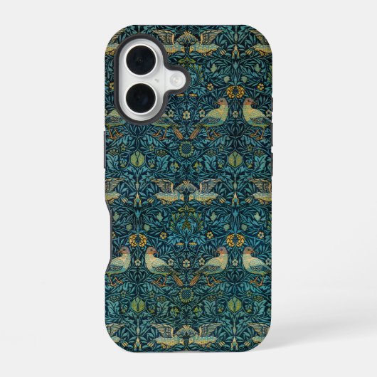 William Morris Vögel & Blumenmuster iPhone 16 Hülle (Rückseite)