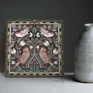 William Morris Vögel Tulpen Terrakotta Jugendstil Fliese