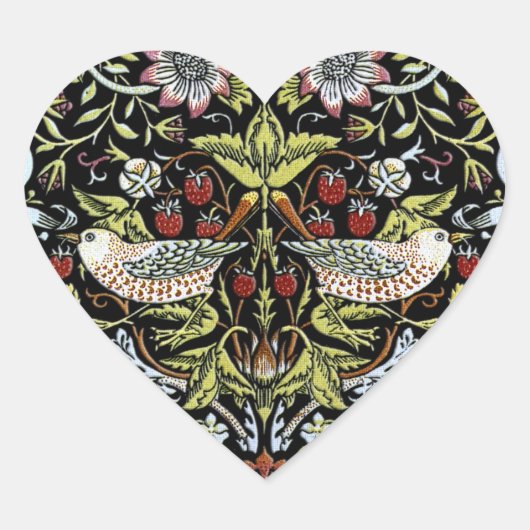 William Morris - Vögel und Blume 2 Herz-Aufkleber (Vorderseite)