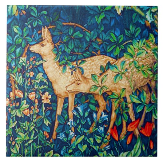 William Morris Waldhirschteppichdruck Fliese (Vorderseite)