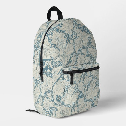 William Morris Wallflower Blue Damask Bedruckter Rucksack (Rückseitige Ecke links)