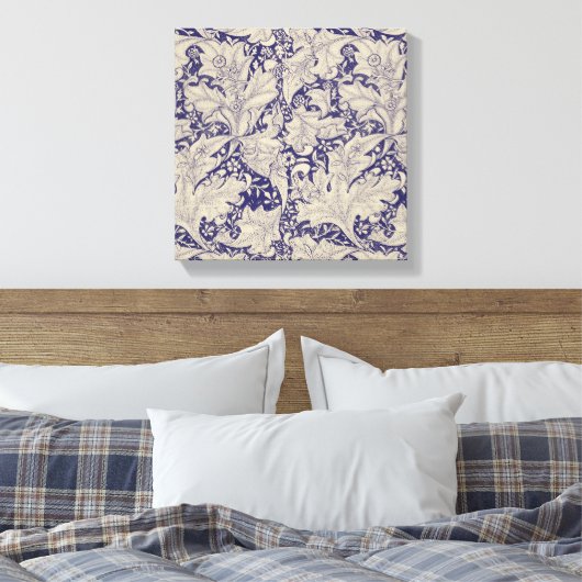 William Morris Wallflower Blue Damask Leinwanddruck (Insitu (Schlafzimmer))