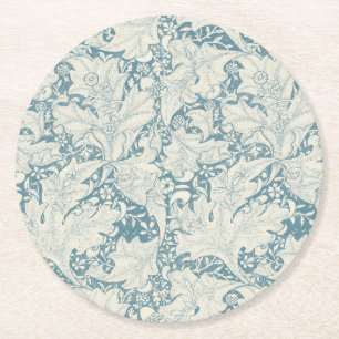 William Morris Wallflower Blue Damask Runder Pappuntersetzer