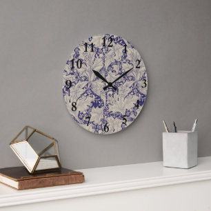 William Morris Wallflower Muster Antiques Blau Große Wanduhr